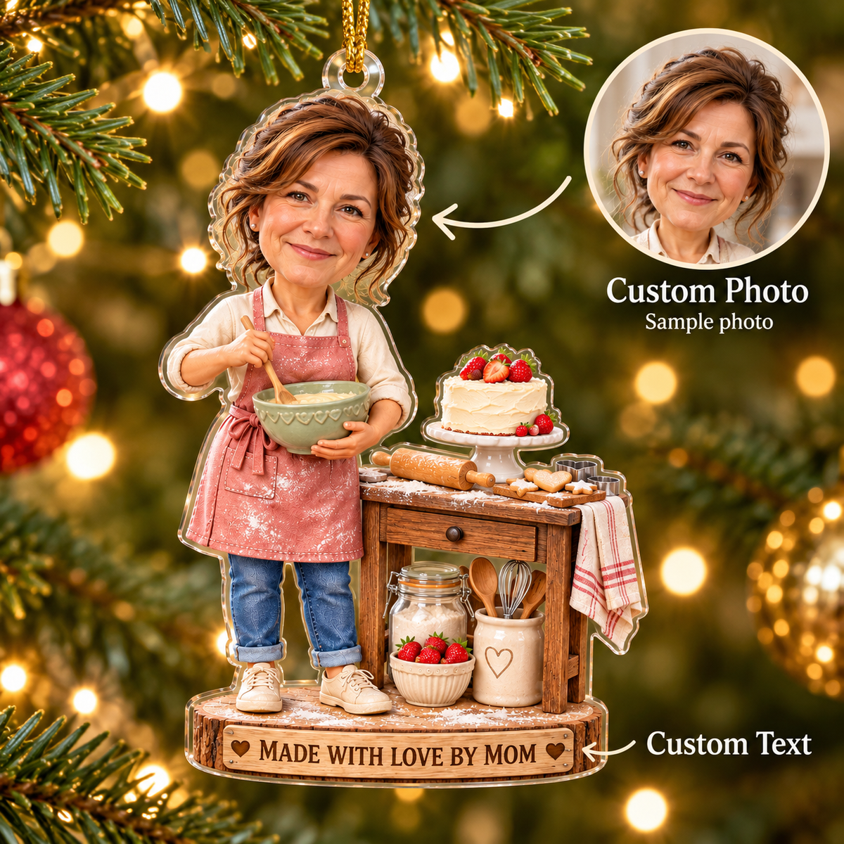 Personalized Baker Christmas Ornament – Custom Photo & Text, Mom Baking Ornament, Christmas Gift for Mom, Grandma & Baking Lovers d575dfd5-eea6-4379-9bc0-c6e999ab74ab-Custom-Mother-Baker-Christmas-Ornament.png