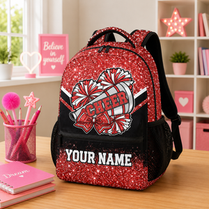 Custom Cheer Backpack, Cheerleader Backpacks Gifts for Girls - Pink Glitter Durable Kids Book Bag for Cheerleading Elementary