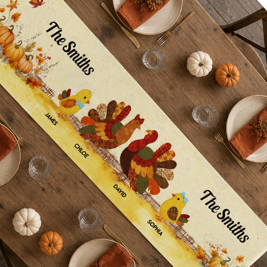 Thankful Goose Turkey Autumn Leaves Cozy Fall Decor - Personalized Table Runner d5b1ee56-5f9d-485a-9002-649147ee622d-banner-1-1.png