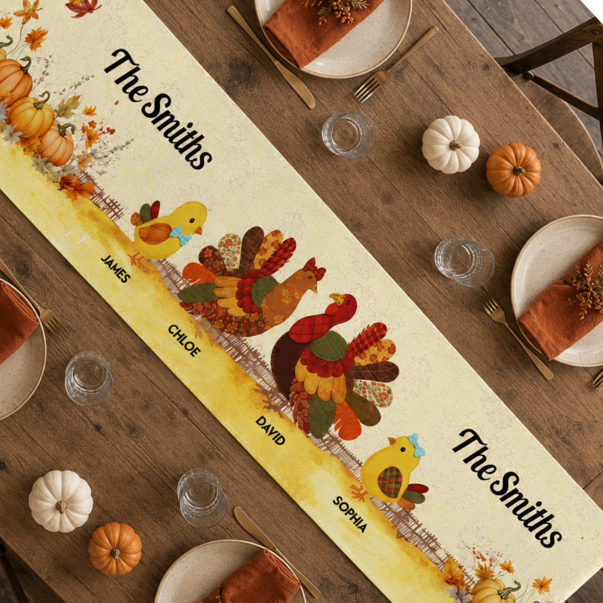 Thankful Goose Turkey Autumn Leaves Cozy Fall Decor - Personalized Table Runner d5b1ee56-5f9d-485a-9002-649147ee622d-banner-1-1.png
