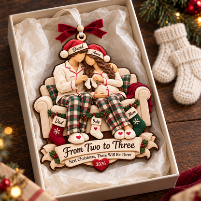 Personalized Pregnancy Announcement Christmas Ornament 2026 – From Two to Three, Custom Couple Names, Expecting Parents Gift d5e28f6f-334e-4488-8f32-4003ba6800cb-From-Two-to-Three-Keepsake-Ornament-3.png