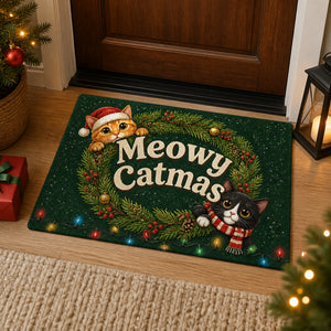 Meowy Catmas Holiday Cats Doormat – Wreath Edition - Doormat d5fcd93c-3750-40e0-96ea-cbc715e45b4d.jpg