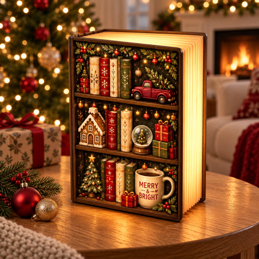 Cozy Christmas Bookshelf Folding Book Lamp, Merry and Bright Holiday Reading Lamp, Snow Globe Gingerbread Night Light, Bookish Xmas Gift d61f327b-c097-447d-a3e0-3acf17f375fb-banner-1.png
