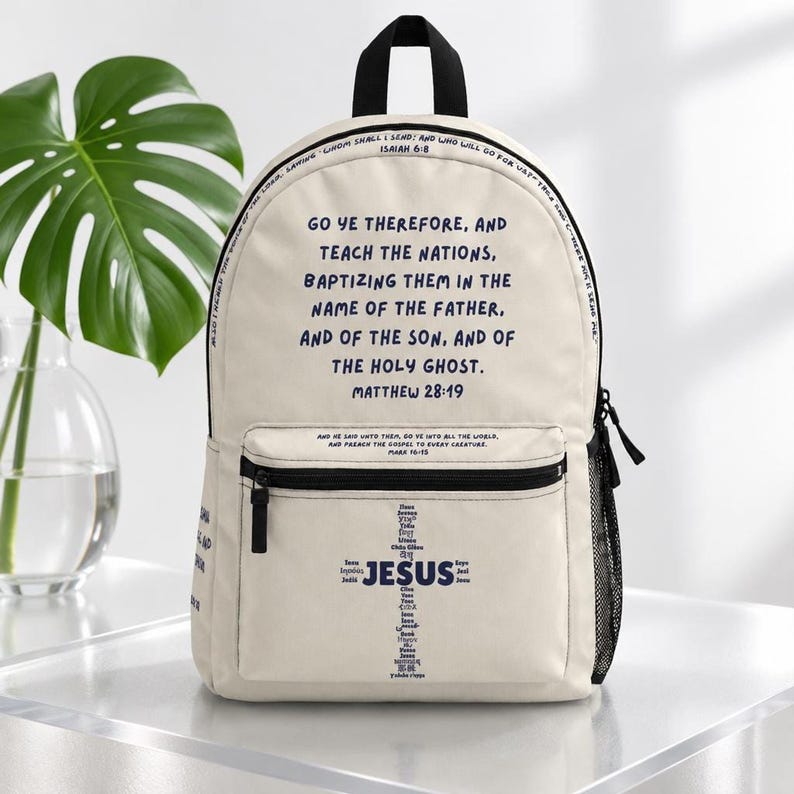 Christian Bible Verse Backpack , Missionary Gift , Mission Trip Travel Accessory, Great Commission, Gift For Family, Friends d634bbfa-d39b-48e3-a499-39fbf5bc334b--2.jpg