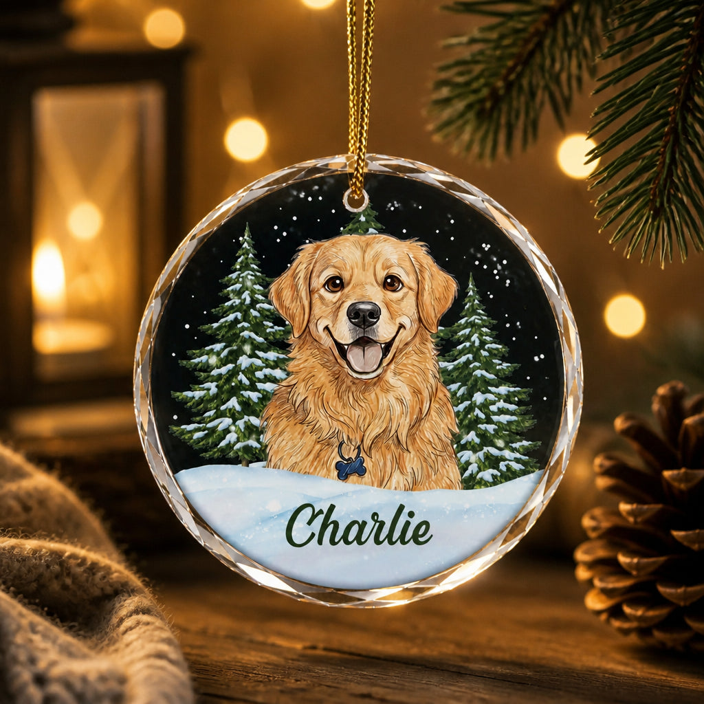 Custom Pet Portrait Crystal Ornament — Wreath Snowfall - Personalized Crystal Ornament d635c2b7-08e0-4373-8c97-5a2b1957295a.jpg