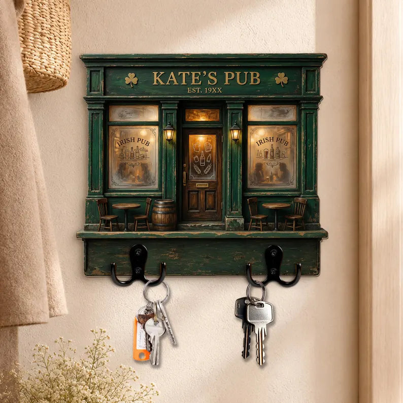 Personalized Irish Pub Key Holder, Custom Family Bar Sign, Shamrock Wall Key Rack, Rustic Entryway Decor, Housewarming Gift d63c64cb-7865-4cf0-a53b-fdc5c0826045-ew-6-.webp