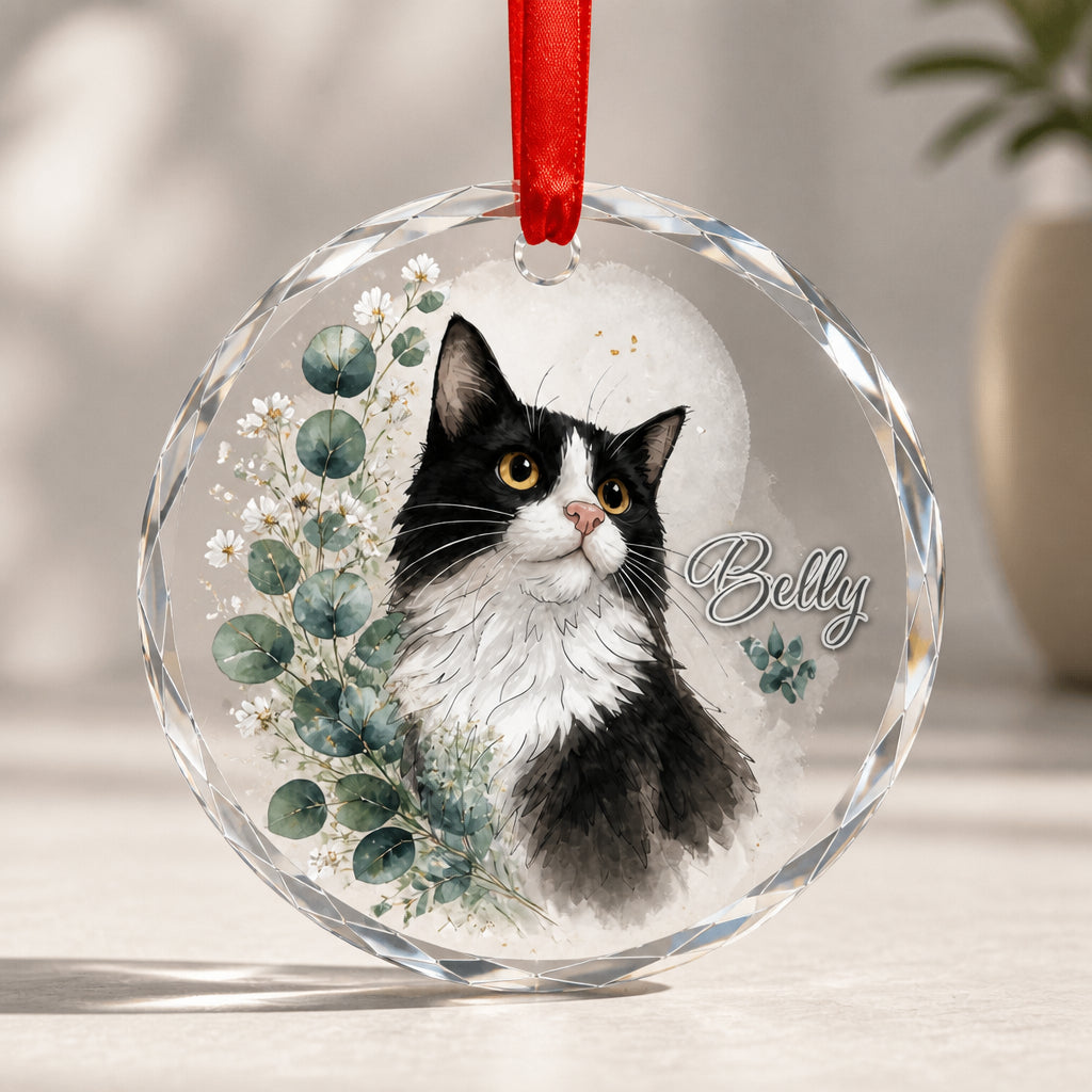 Custom Cat Portrait Crystal Ornament with Botanical Wreath - Personalized Crystal Ornament d66a8edd-bdaa-4705-86f2-15099cc3ba59.jpg
