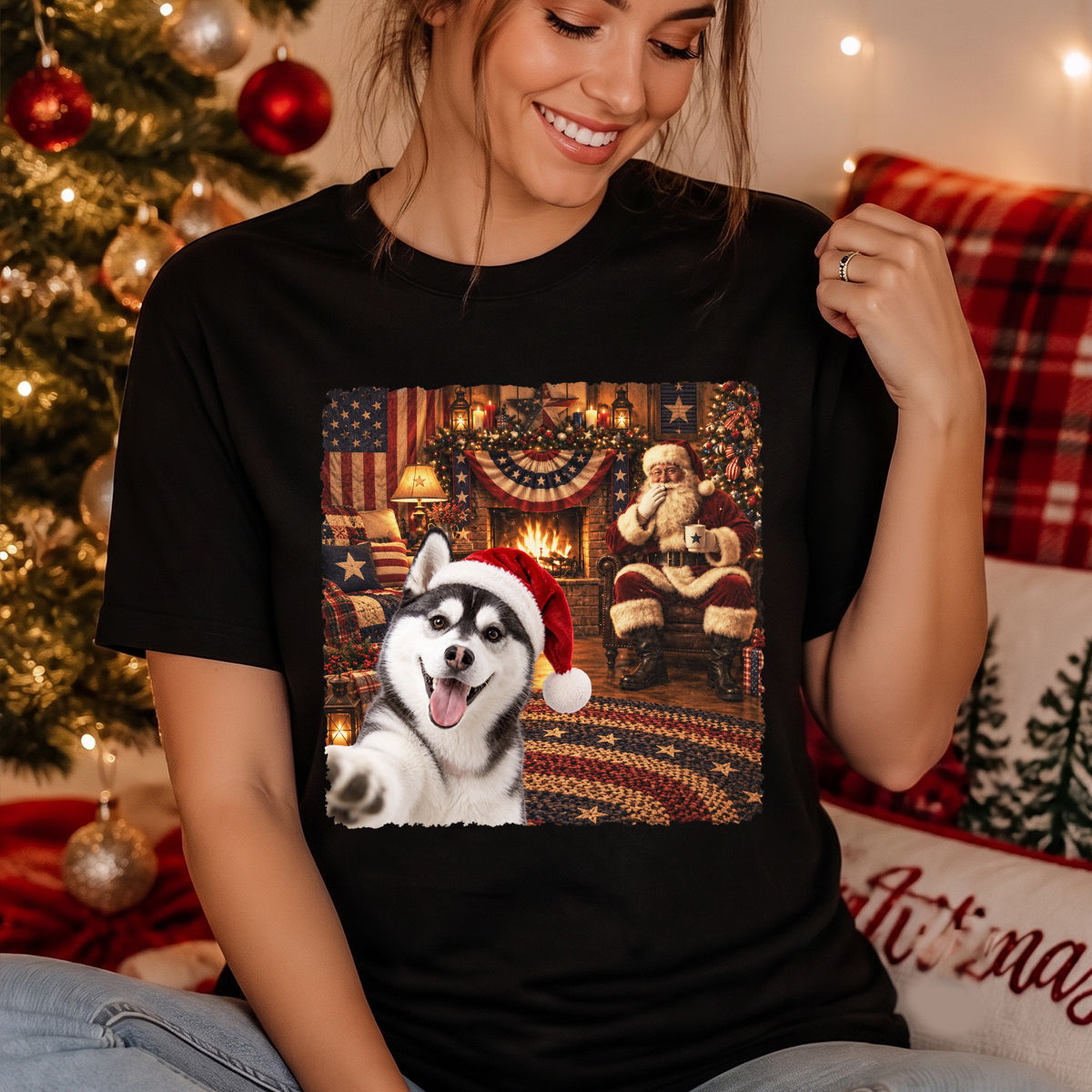 Custom Photo Funny Dog Selfie With Santa Comfort T-Shirt - Personalized Christmas Birthday Gifts For Dog Cat Lovers, Dog Dad And Mom, Cat Owners d66d887c-f688-48b5-9613-59fc564184b5-4-5-.png