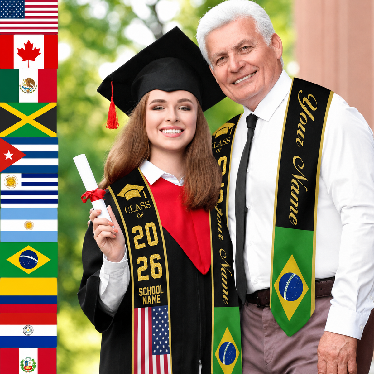 Custom Country Flag Graduation Sash, Personalized Class of 2026 Stole