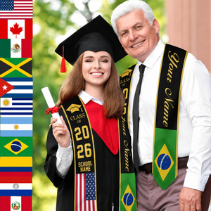 Custom Country Flag Graduation Sash, Personalized Class of 2026 Stole