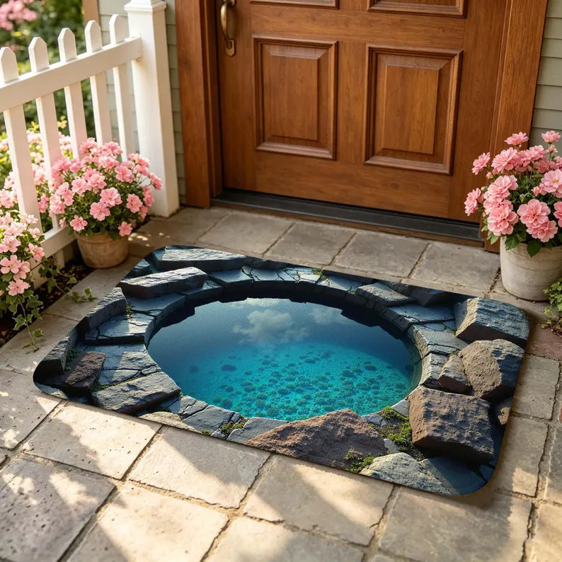 3D Optical Illusion Blue Pool Doormat, Stone Crack Pond Print Front Door Mat, Non Slip Washable Indoor Entrance Rug for Entryway Home Decor. d6869c7c-652b-4a34-973c-b7a36b66d84e-ggdfg-3-.webp