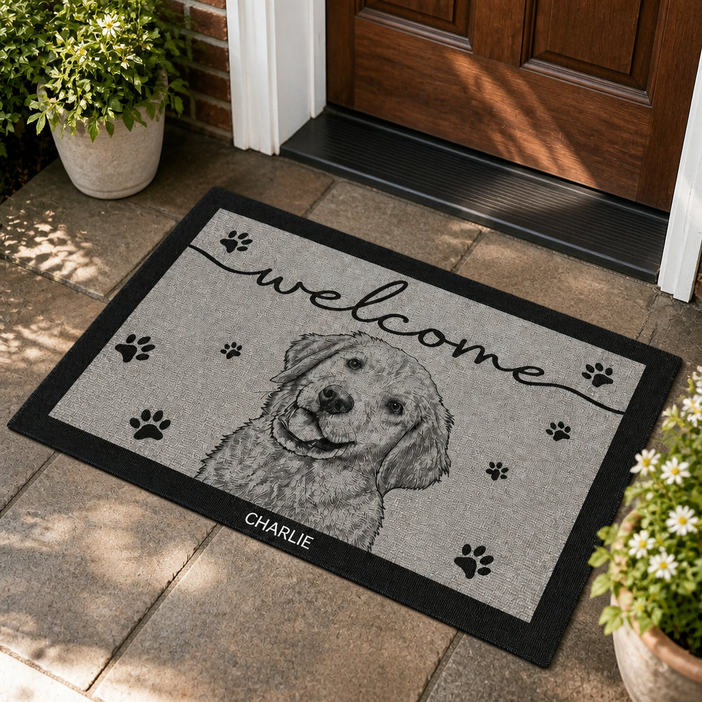 Custom Pet Portrait Welcome Doormat – Name & Line-Art Sketch - Personalized Doormat d6879001-828b-4158-ba35-bdc648173c9d.jpg
