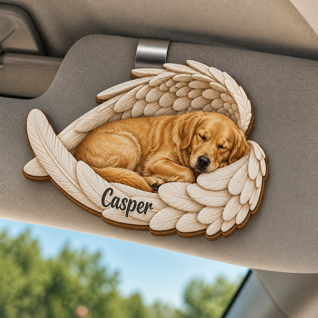 Angel Wings Pet Memorial Car Visor Clip – Photo-to-Art + Name - Personalized Wooden Car Visor Clip 2 Layer d6afb48b-624f-49e3-8b77-7e3972ae6204.jpg