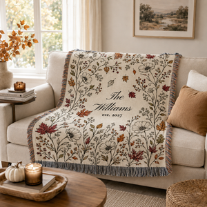 Personalized Fall Woven Blanket, Custom Family Name Throw, Autumn Wedding Gift for Couple, Cotton Anniversary Gift, Bridal Shower Decor d6b560ef-1c0e-4e88-b293-a020995dfb22-sdfg.png