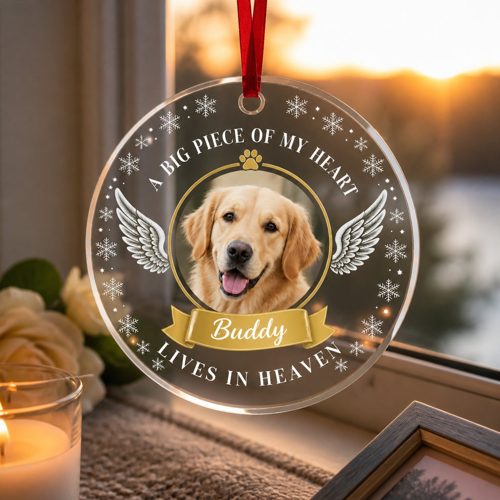 Pet Memorial Photo Ornament — A Big Piece of My Heart Lives in Heaven - Personalized Transparent Acrylic Ornament d6d8c954-69d0-4bf2-a170-cc2578a9d8bb.jpg