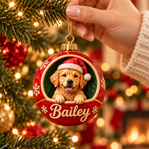 Personalized Dog Christmas Ornament – Custom Pet Photo & Name, 3D Relief Christmas Bauble Ornament, Christmas Gift for Dog Lovers d6dcad46-fd4a-42c1-aa35-eadc162b8a28-Bailey-Puppy-Ornament-Hung-on-Christmas-Tree-3.png