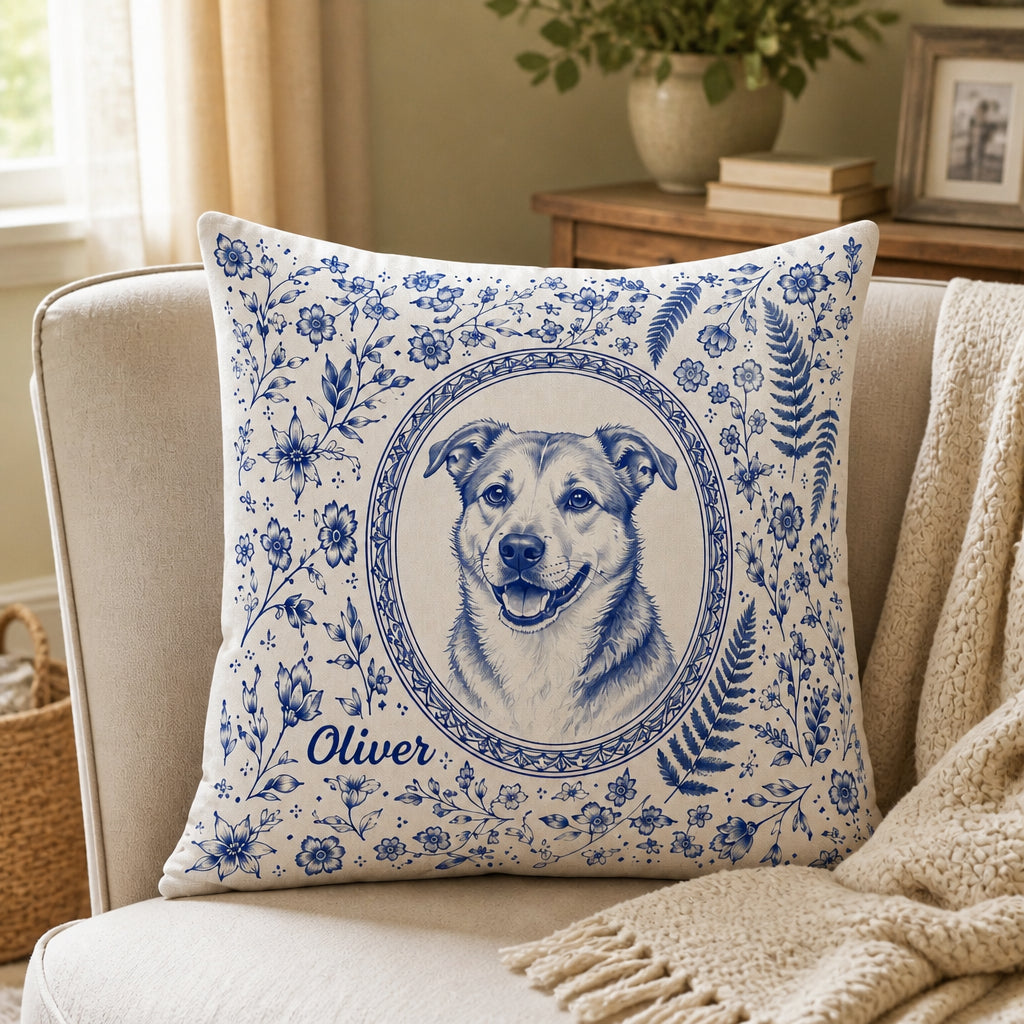 Vintage Toile Pet Cameo Pillow – Photo-to-Illustration with Name - Personalized Pillow d6f15fe5-4a93-4f80-861d-c9e9f0d54ed8.jpg