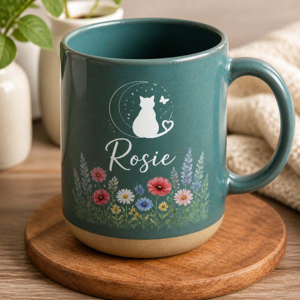 Personalized Cat Line Art Pottery Mug – Name with Wildflower Meadow - Personalized Pottery Mug d6fe17bb-ea60-41aa-a746-e0921e031d62.jpg