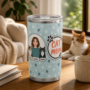 Cat Mom Portrait & Paws Tumbler – Custom Photo-to-Illustration - Personalized Tumbler d709686d-4d41-4754-a363-23397cd251d4.jpg