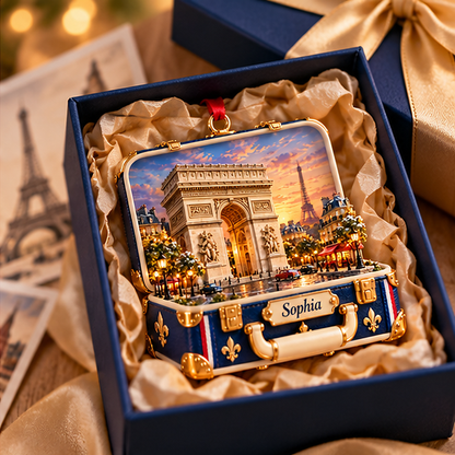 Personalized Paris Arc de Triomphe 3D Suitcase Christmas Ornament, Custom Name France Travel Keepsake, Paris Vacation Souvenir Gift d7102008-d6ab-4aec-8040-b811304f0e12-paris_arc_03_gift_box_1200.png