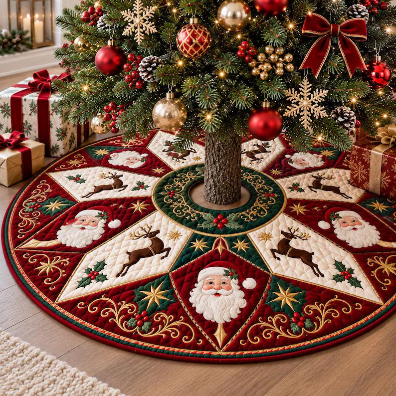 Quilted Christmas Tree Skirt, Santa Reindeer Holiday Decor d7314e8c-d0ab-4520-974f-72f8b52082c3-rtgrtgtg-1-.webp
