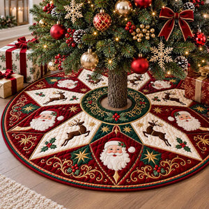 Quilted Christmas Tree Skirt, Santa Reindeer Holiday Decor d7314e8c-d0ab-4520-974f-72f8b52082c3-rtgrtgtg-1-.webp