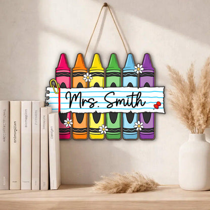 Personalized Teacher Crayon Wood Sign, Custom Teacher Name Classroom Door Sign, Teacher Appreciation Gift, Back to School Wooden Decor Sign d7390bd5-b538-4a9e-b1ee-5fd99741520a-3.jpg