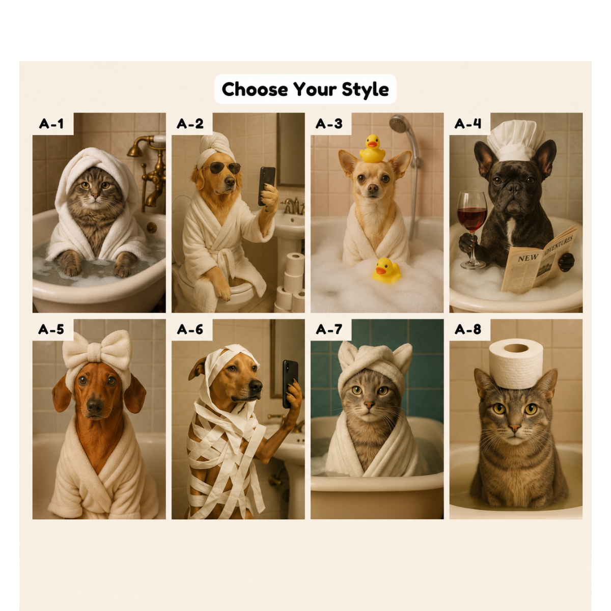 Custom Pet Portrait – Funny Bathroom Pet Art from Photo, Personalized Dog & Cat Gift On Poster, Canvas d76609e5-06cd-405e-b68d-800e2ff89cb1-2.png