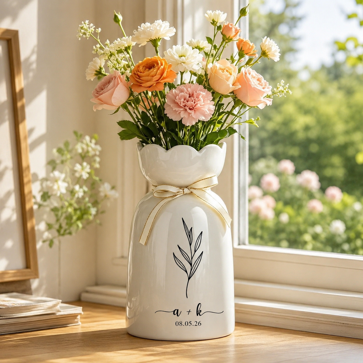 Custom Engagement Gifts Flower Vase,Ceramic Flower Vase for Wedding,Wedding Vase Gift,Wedding Anniversary Gift for Couple,Gift for Newlyweds