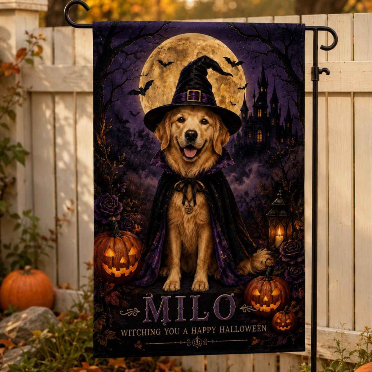 Custom Pet Halloween Garden Flag, Personalized Witch Dog Portrait, Pet Name Fall Yard Decor, Double Sided Spooky Porch Flag d78c6ccf-91c8-4006-b7c4-2cec0c95fe97-2.png