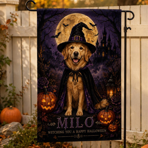 Custom Pet Halloween Garden Flag, Personalized Witch Dog Portrait, Pet Name Fall Yard Decor, Double Sided Spooky Porch Flag d78c6ccf-91c8-4006-b7c4-2cec0c95fe97-2.png