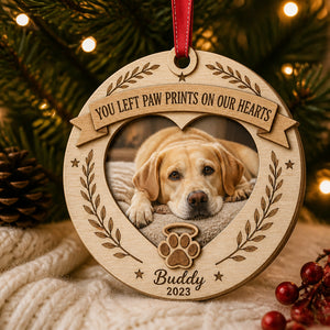Pet Memorial Photo Ornament — You Left Paw Prints On Our Hearts - Personalized 3-Layered Wood Ornament d7987647-7b41-4fe0-8738-8c58292692ed.jpg