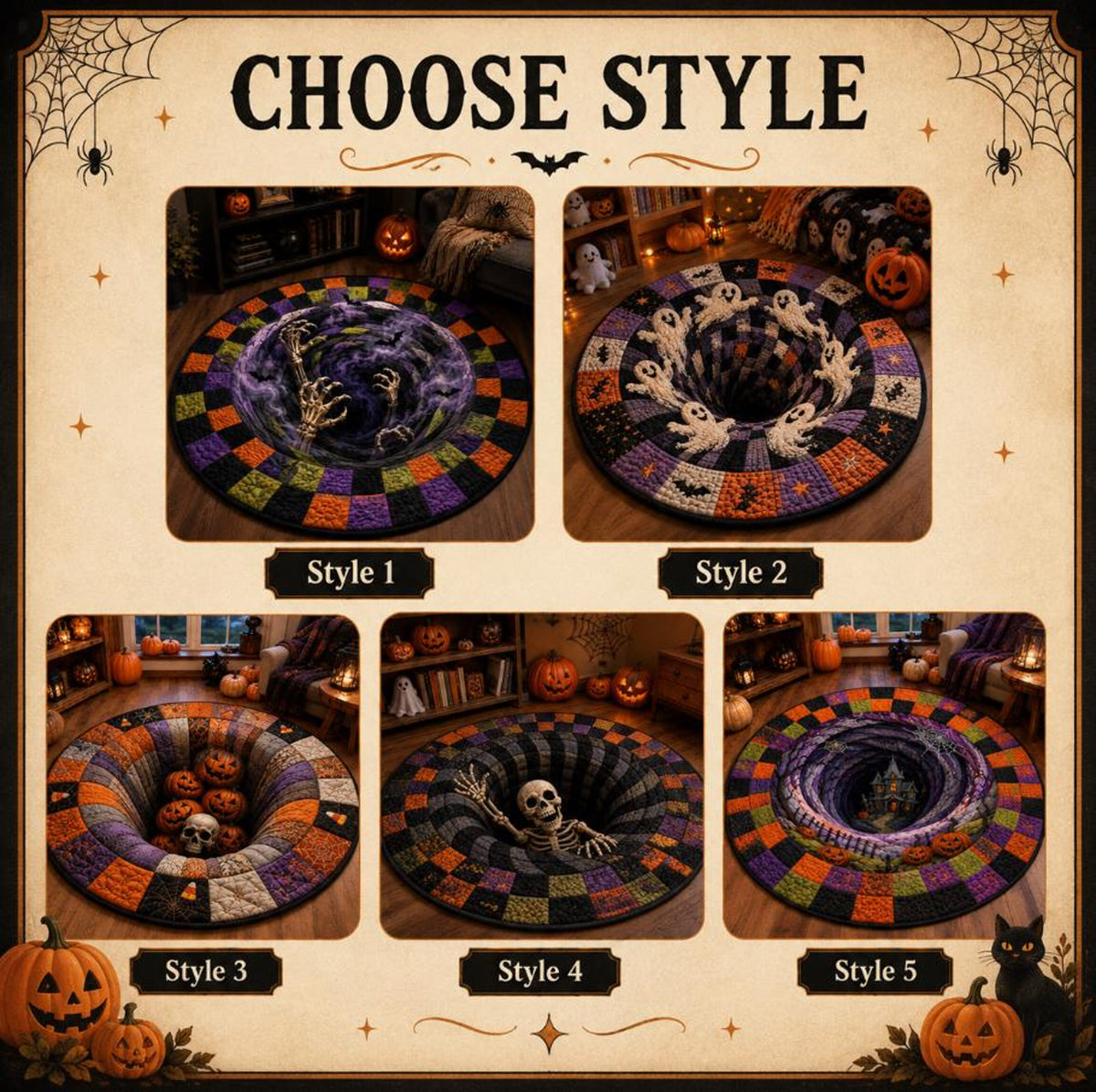 3D Illusion Halloween Round Rug, Haunted House Vortex Floor Mat, Pumpkin Gothic Area Rug, Spooky Halloween Home Decor d79ce98d-2fab-48b3-ab79-58da782936e8-option.jpg