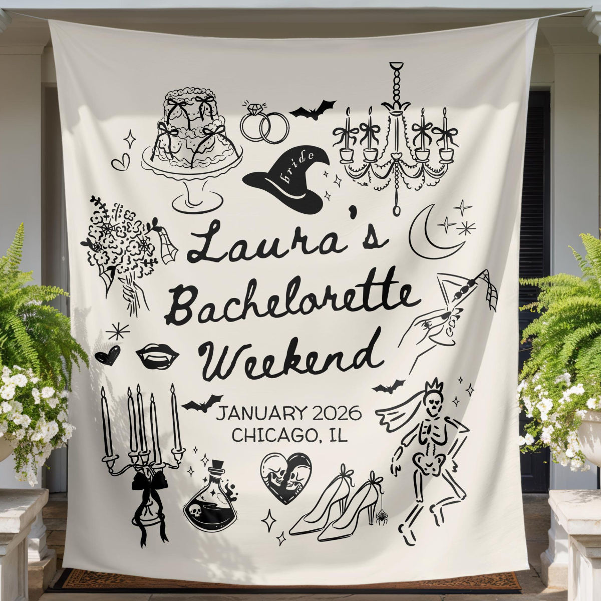 Personalized Witchy Bachelorette Party Decor, Custom Location Bachelorette Weekend Tapestry, Salem Bachelorette, Halloween Bridal Merch d7ad4332-33ee-4b5b-9e73-155fe012257e-2.png