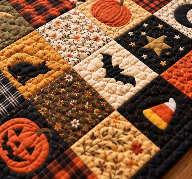 Retro Halloween Patchwork Quilt Table Runner, Pumpkin Black Cat Bat Candy Corn Table Decor, Autumn Fall Thanksgiving Table Runner d7eabdd3-9e1a-49a5-abfb-6b82ab11dd04-anh_1_bottom_left.png