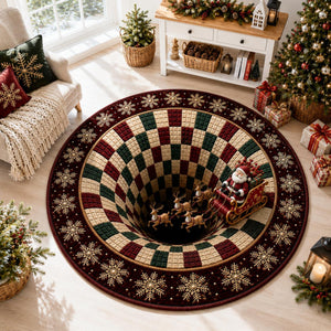 Christmas Santa Sleigh Vortex 3D Round Rug, Reindeer Checkered Optical Illusion Floor Mat, Christmas Gift, Non Slip Xmas Home Decor d7f38001-7869-4c11-88a5-c58f69148705-1.jpg