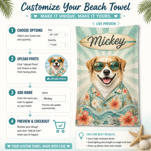Custom Pet Name Beach Towel – Cool Sunglasses Remix - Personalized Beach Towel d8190344-678d-481e-97ba-6b5772a3e684.jpg