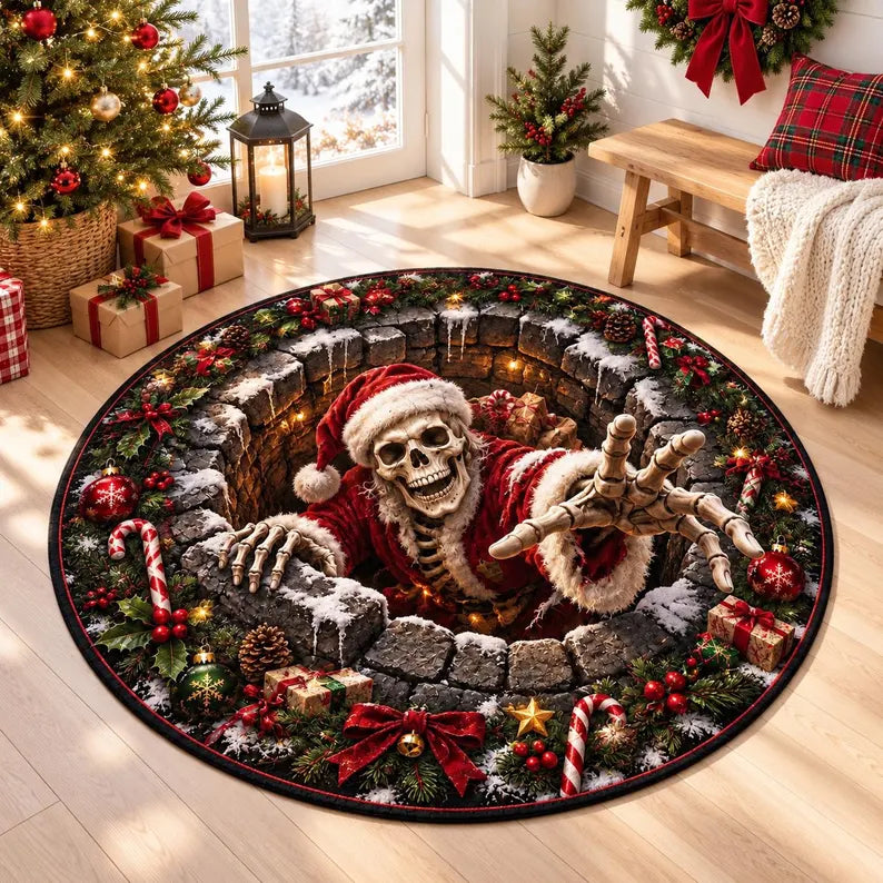 3D Illusion Skeleton Santa Christmas Rug, Gothic Holiday Floor Mat (Round) d8230ffa-e219-4ff9-838b-d8cadc81703d-ggggggggggf-2-.webp