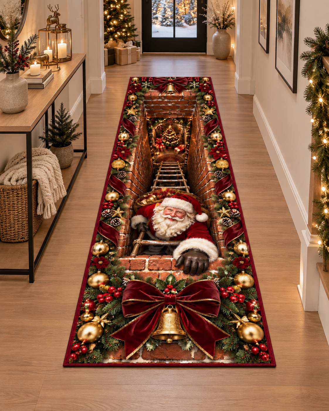 Santa Christmas Runner Rug,3d christmas rug 3D Chimney Illusion Rug, Burgundy Gold Holiday Decor, Christmas Hallway Runner, Festive Xmas Rug d836c6be-60c8-4ca3-ac9e-72ef9a524600-40770309-66e3-4eef-b3f9-829468640531.png