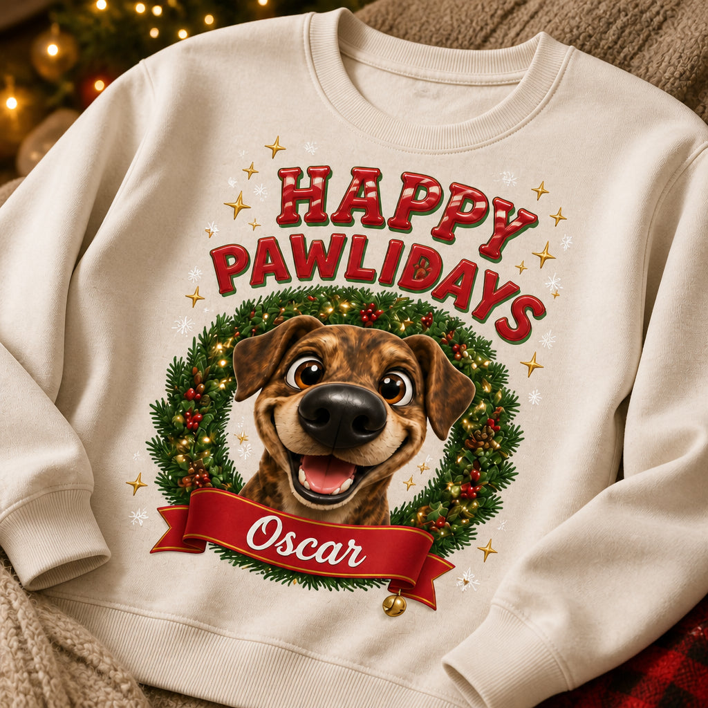 Happy Pawlidays Personalized Pet Cartoon Sweatshirt - Personalized Sweatshirt d83bf2ce-7b7e-461d-9efa-ca8e2c268fdb.jpg