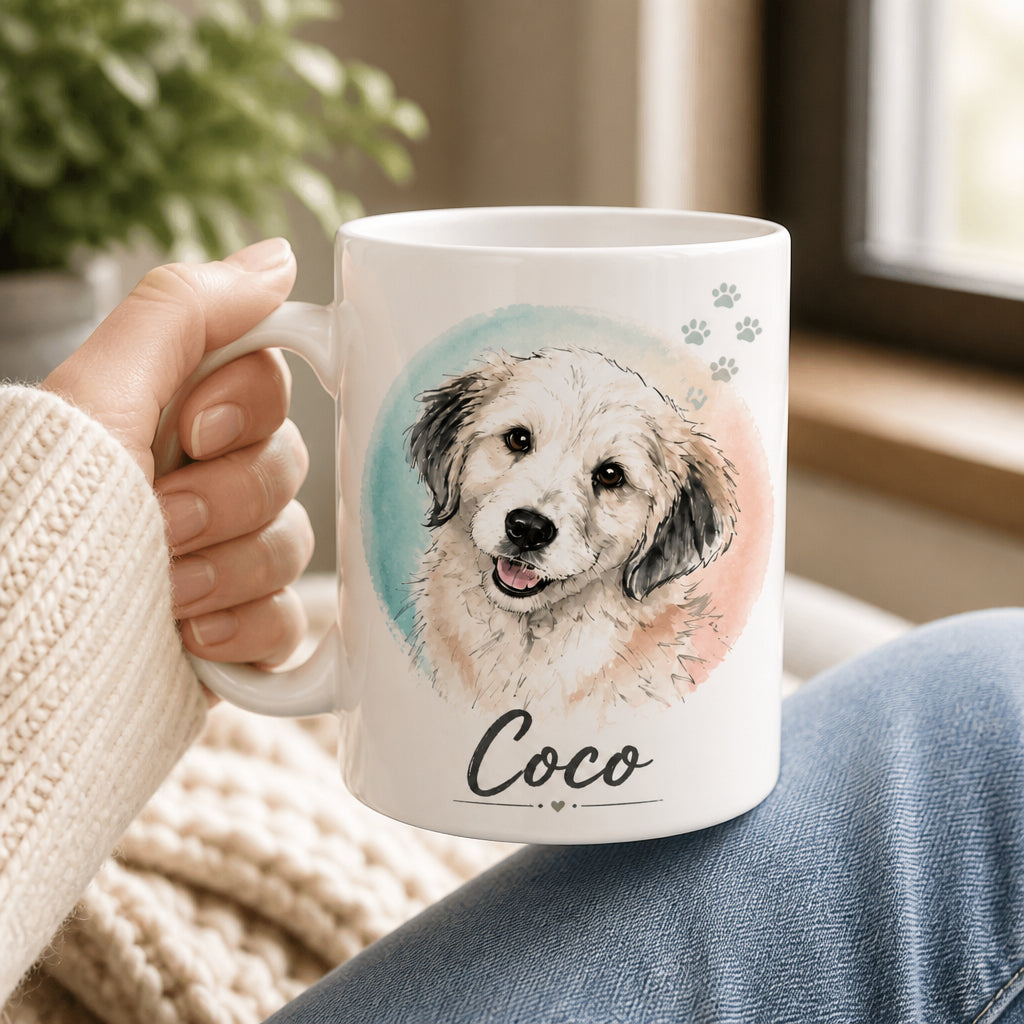 Custom Pet Watercolor Portrait Name Mug - Personalized Mug d84689e3-a67a-4450-a9d6-14433a04bd41.jpg