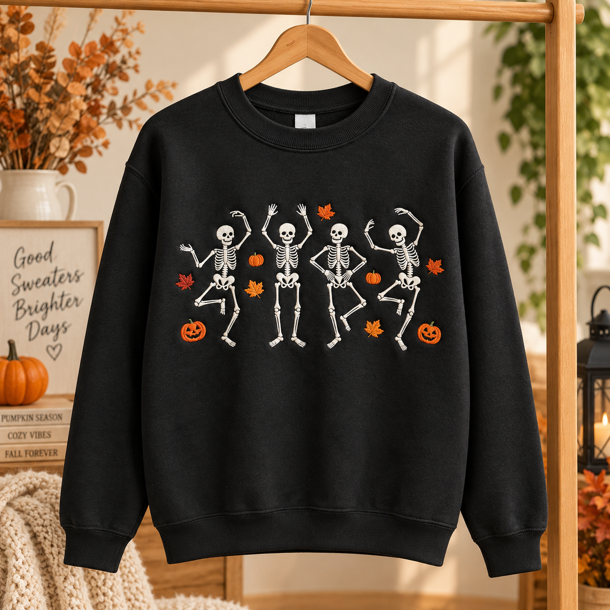 Embroidered Skeleton Sweatshirt: Halloween Dancing Skeletons, Autumn Leaves, Pumpkins d84d6919-eefc-4da8-9a3e-1bda3e778629-379fc1b4-b97d-4ea0-9865-dafbc4bdebb8.png