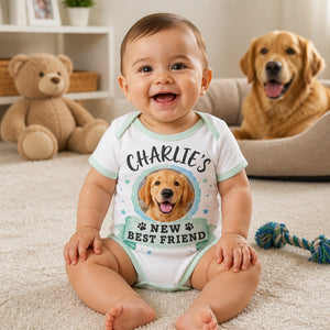 Pet Photo Baby Onesie - [Name]'s New Best Friend - Personalized Baby Onesie With Color d8712a67-c1dd-4a90-b7d5-b4c33549fa21.jpg