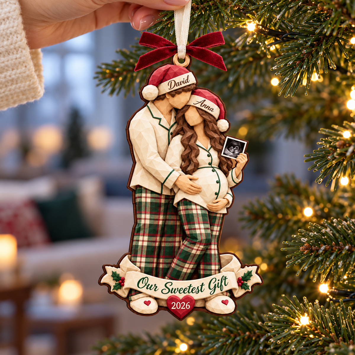 Personalized Pregnancy Christmas Ornament 2026 – Our Sweetest Gift, Custom Couple Names, Baby Announcement Keepsake for Parents to Be d8793886-237d-435e-9290-5dd824e14b20-Hand-hung-pregnancy-Christmas-ornament-1.png