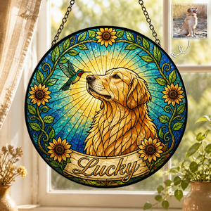 Custom Stained‑Glass Pet Portrait Suncatcher (Photo + Name) - Personalized Suncatcher Stained Glass d87d4941-7cd1-48cc-a528-c6c60cdf805a.png