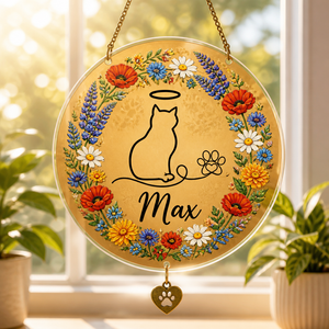 Angel Cat Memorial Floral Doormat (Personalized Name) - Personalized 1 Layered Suncatcher with Charm d882687c-9c60-47b1-946d-221bb93e47a6.png