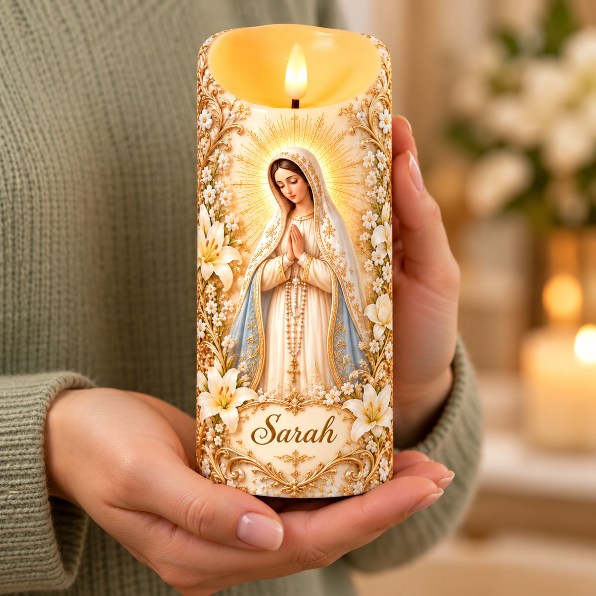 Personalized Virgin Mary LED Prayer Candle, Custom Name Catholic Gift for Mom or Grandma, Our Lady Religious Home Decor, Christian Keepsake d8966414-16cd-48b6-a610-582b8189c270-N-n-Sarah-c-n-ng-niu-2.png
