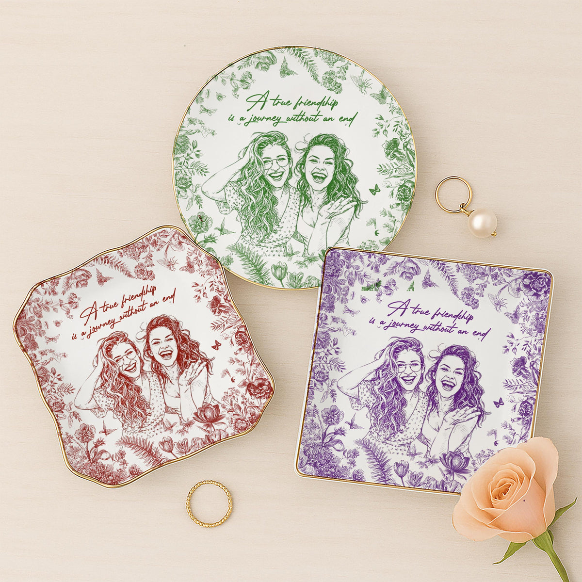 Personalized Bestie Photo Jewelry Dish: Ceramic Trinket Tray for Best Friend, Birthday Gifts For Bestie, Sketch Photo Ring Dish Gift For Her d8ade57b-7c09-4618-b4dd-168ca6068355-2.jpg