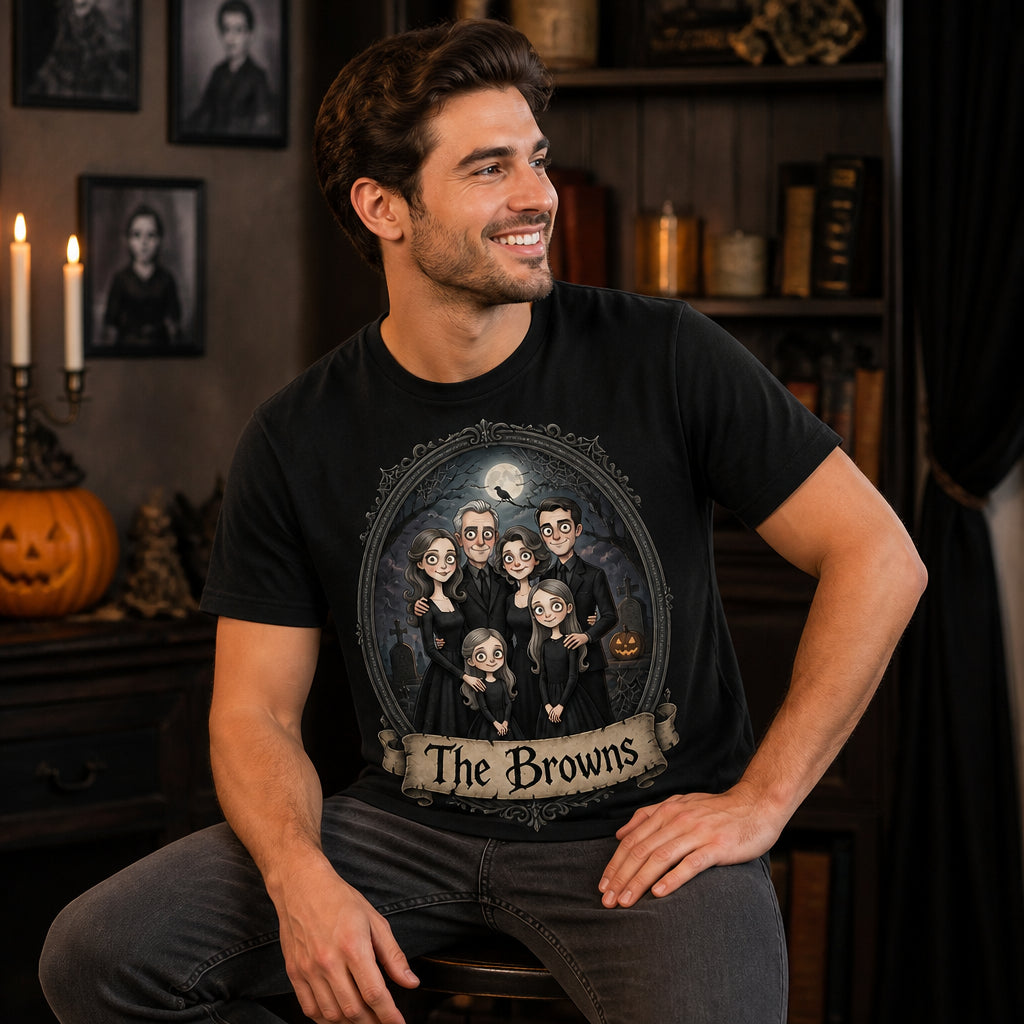 Custom Spooky Family Portrait Tee – Gothic Cartoon Style - Personalized T-shirt d8ccac63-c794-4f21-bcdb-077bdfa99deb.jpg