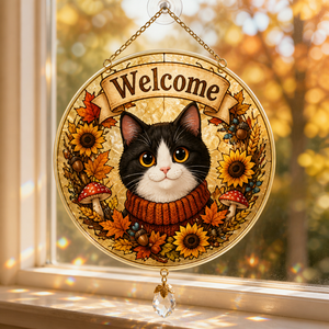 Autumn Tuxedo Cat Welcome Garden Flag - 1 Layered Suncatcher with Charm d8e17d6c-249b-43c4-92d6-a508a58e8b6b.png